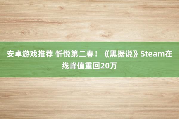 安卓游戏推荐 忻悦第二春！《黑据说》Steam在线峰值重回20万